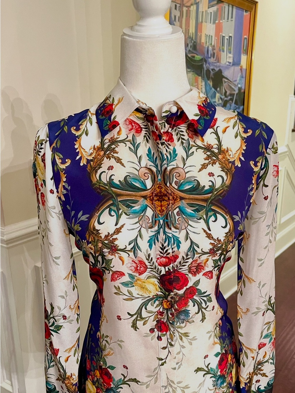 Alice & Olivia Gilded Rose Willa silk blouse sz Large NWT